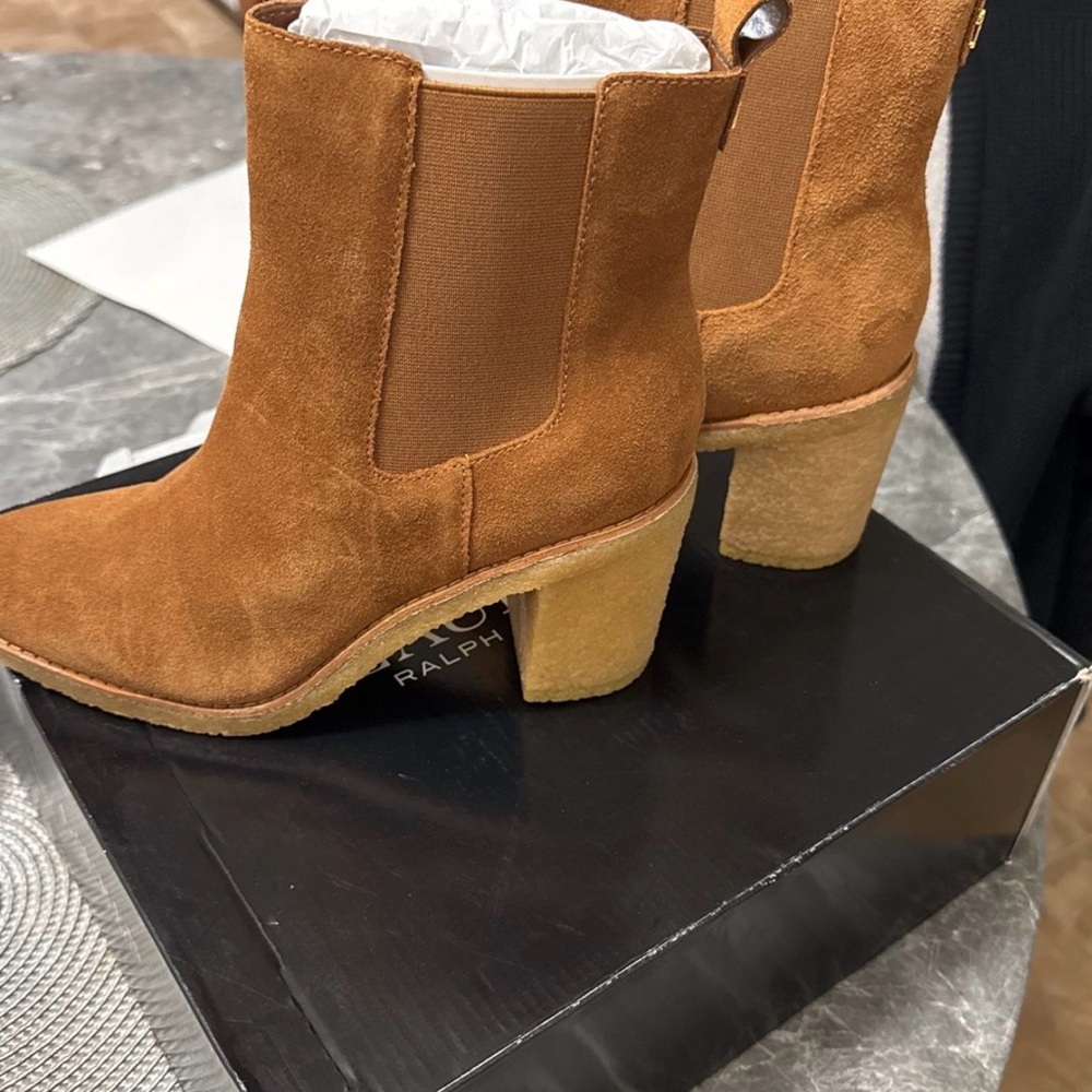Ralph Lauren Tan Suede Chelsea Ankle Boots